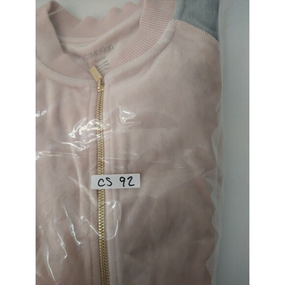 Calvin Klein Full-Zip Velour Hooded Track Jacket *Flaw Pink/Gray Size M Soft! - Picture 15 of 15
